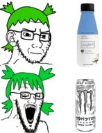 2soyjaks 4chan anime crazed green_hair hair monster_energy soy variant:classic_soyjak yotsoyba // 1053x1379 // 712.7KB