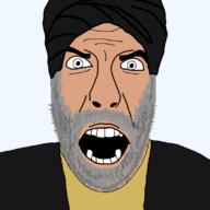 angry beard brown_skin clothes grey_hair hat iran iranian looking_at_you open_mouth ruhollah_khomeini soyjak subvariant:cobson_front turban variant:cobson // 800x800 // 46.0KB