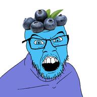 blue_eyes blue_skin blueberry clothes food fruit fruitjak glasses hat mustache open_mouth soyjak stubble variant:feraljak // 1500x1500 // 585.2KB