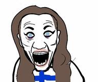blue_eyes brown_hair country female femjak finland flag flour_gang hair open_mouth sanna_marin soyjak variant:el_perro_rabioso // 476x400 // 28.9KB