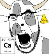 angry animal calcium chemistry cow ear earring element glasses horn open_mouth soyjak stubble text variant:cobson // 721x789 // 104.3KB