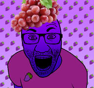 arm clothes food fruit fruitjak glasses grape hat open_mouth purple_eyes purple_skin soyjak stubble tshirt variant:el_perro_rabioso // 427x400 // 200.6KB