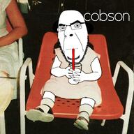 album_cover arm baby closed_mouth cup drinking drinking_straw full_body glasses hand holding_object leg looking_at_you music soyjak stubble text variant:cobson // 500x500 // 392.1KB