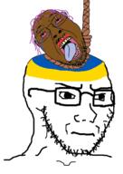 2soyjaks brain brown_skin closed_mouth concerned country flag flag:ukraine frown glasses hair hanging mustache open_mouth pink_hair rope soyjak stubble suicide tranny ukraine variant:bernd variant:soyak // 352x496 // 67.0KB