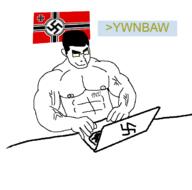 buff chud glasses laptop nazism soyjak swastika tattoo total_nigger_death variant:chudjak ywnbaw // 622x615 // 46.9KB