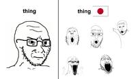 bald disgusted flag frown glasses hand hands_up japan nose open_mouth red stubble teeth variant:markiplier_soyjak2 variant:soyak variant:two_pointing_soyjaks variant:unknown white // 1544x932 // 425.7KB