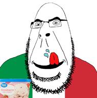 distorted flag flag:italy glasses great_value ice_cream italy licking_lips open_mouth saliva soyjak strawberry strawberry_ice_cream stubble tongue variant:cobson walmart // 802x809 // 95.0KB
