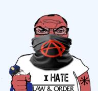 2soyjaks anarchism angry arm balding bloodshot_eyes clothes crying fist glasses hair hand hat i_hate police police_hat punisher_face red_skin soyjak stubble subvariant:science_lover text tshirt variant:bernd variant:markiplier_soyjak // 1017x935 // 472.0KB