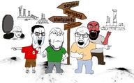 angry beard bunker cargo_shorts crying frown full_body glasses jakparty_soy looking_to_the_left looking_up multiple_soyjaks open_mouth pointing ruins sandals scared signpost sock stubble subvariant:science_lover variant:chudjak variant:feraljak variant:gapejak variant:markiplier_soyjak variant:soyak // 1600x1000 // 352.7KB