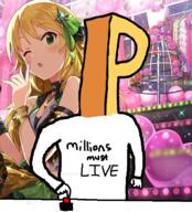 anime arm button hand heart hoshii_miki idolmaster letter millions_must_die p-head_producer soyjak stage subvariant:chudjak_front text variant:chudjak video_game // 607x668 // 570.9KB