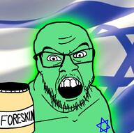 angry country flag foreskin glowie glowing green israel israeli jar jew mustache soyjak variant:feraljak // 994x989 // 351.2KB