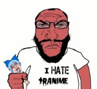 2soyjaks angry animated anime balding beard blood bloodshot_eyes blue_hair cirno clothes crunch crying distorted female fist gif glasses hair hand holding_object i_hate murder open_mouth punisher_face red_face red_skin rm soyjak stubble text tongue touhou tshirt variant:gapejak variant:science_lover vidya white_skin yellow_teeth // 1017x935 // 3.5MB