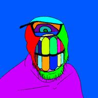 colorful glasses no_eyebrows no_nose one_eye soyjak stretched_mouth stubble variant:feraljak // 1500x1500 // 126.9KB