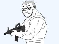 angry arm buff closed_mouth clothes glasses gun hair holding_object m16 skinhead soyjak stubble variant:soyak weapon // 1440x1080 // 42.5KB