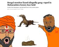 2soyjaks beard brown_skin glasses hinduism india indian lizard open_mouth pointing poop rape swastika turban variant:two_pointing_soyjaks // 1246x1000 // 231.1KB