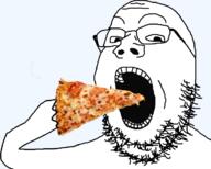 arm eating food glasses hand holding_object open_mouth pizza soyjak stubble variant:gapejak // 706x568 // 155.1KB