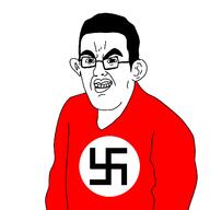 angry big_ears big_lips chud disabled glasses hair nazism red_shirt swastika teeth variant:unknown white_background white_skin // 1378x1378 // 182.9KB