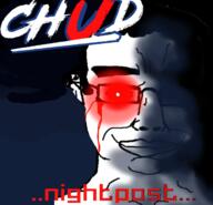 album_cover blue chud closed_mouth darkened drive ear glasses glowing_eyes hair music nightcall post red_eyes smile subvariant:chudjak_front text variant:chudjak // 580x558 // 187.7KB
