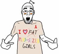 aids antenna arm clothes ear fat glasses hand i_love lgbt open_mouth pointing soyjak stubble text tshirt variant:shirtjak // 618x559 // 42.6KB