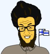 beard buck_teeth clothes finland flag glasses small_eyes soyjak variant:jimmy_numale yellow_skin // 1296x1425 // 62.5KB