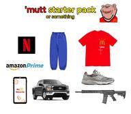 amazon amerimutt ar15 brown_skin car clothes ear ford gun lips logo mcdonalds netflix smile sneakers starter_pack subvariant:impish_amerimutt text tshirt united_states variant:impish_soyak_ears weapon // 1580x1372 // 332.3KB
