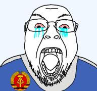 bloodshot_eyes communism country crying east_germany flag germany glasses open_mouth soccer soyjak stubble variant:bernd // 1200x1125 // 227.9KB