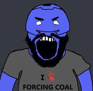 angry balding beard blue_skin clothes coal discord forced_meme grey_background grey_shirt hair i_love mask no_pupils open_mouth soyjak subvariant:science_lover text variant:markiplier_soyjak // 800x789 // 39.7KB
