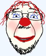 closed_mouth clown emoticon glasses grin makeup red_hair red_nose smile soyjak stubble tranny variant:bernd white_skin // 531x642 // 87.2KB