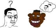 big_lips big_nose black_skin brown_skin chud confused glasses nigger question_mark raised_eyebrow shieet thinking thought_bubble variant:chudjak // 1139x583 // 210.8KB