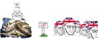 closed_mouth country crossed_arms ear fish flag flag:iceland flag:united_kingdom fork frown full_body glasses iceland mine multiple_soyjaks sign sitting smile soyjak stubble subvariant:wholesome_soyjak text united_kingdom variant:gapejak variant:soyak // 1613x652 // 656.5KB