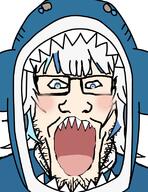 animal anime blue_eyes blush clothes gawr_gura glasses hair hololive open_mouth shark soyjak stubble tongue variant:markiplier_soyjak vtuber white_hair // 612x792 // 159.8KB