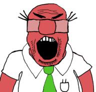 angry arm balding clothes dilbert glasses hair necktie no_eyes open_mouth red_skin soyjak stubble variant:science_lover wally_(dilbert) // 816x784 // 124.8KB