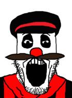 cap clothes clown hat meta:tagme mustache open_mouth red_nose scarf soyjak stubble variant:markiplier_soyjak // 600x825 // 10.0KB