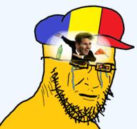 animated bloodshot_eyes cap clothes country crying flag glasses hat lionel_messi pizza romania soyjak sprite stubble subvariant:classic_soyjak_front variant:classic_soyjak yellow_skin // 638x601 // 72.7KB