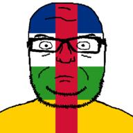 blue central_african_republic closed_mouth country flag glasses green red serious soyjak star stubble variant:seriousjak white yellow // 850x848 // 11.4KB