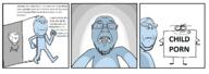 4chan blue_skin child_sexual_abuse_material comic door ear full_body glasses happy multiple_soyjaks open_mouth scared smile soyjak_party subvariant:wholesome_soyjak text variant:bernd variant:gapejak variant:impish_soyak_ears // 1588x566 // 137.0KB