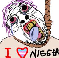animated bloodshot_eyes clothes crying deformed flag gif glasses hanging i_heart_nigger i_love inverted mustache nigger open_mouth purple_hair rope soyjak strobe stubble suicide text tongue tranny variant:gapejak_front yellow_teeth // 726x711 // 775.8KB