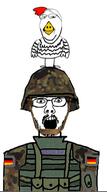 2soyjaks animal badge chicken clothes flag full_body germany glasses helmet military name_tag open_mouth smile soyjak stubble subvariant:wholesome_soyjak text uniform variant:gapejak variant:unknown // 301x542 // 92.9KB