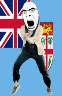 angry animated bird country cross crown dance fiji flag full_body gangnam_style glasses irl lion open_mouth shield soyjak stubble tree variant:cobson // 300x460 // 494.7KB