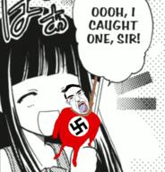 animated anime clothes full_body furude_rika gif glasses hanging higurashi manga nazi rope soyjak speech_bubble suicide swastika swinging text variant:chudjak // 697x728 // 420.7KB