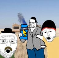 3soyjaks beanie breaking_bad bryan_cranston chips clothes ear food fume glasses hair hat holding_object irl_background jesse_pinkman mustache pointing popcorners soyjak stubble variant:two_pointing_soyjaks variant:unknown walter_white // 750x734 // 487.1KB