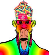 candy clothes colorful ear food glasses green hat oh_my_god_she_is_so_attractive open_mouth sour soyjak stretched_mouth stubble variant:markiplier_soyjak // 1080x1207 // 562.7KB