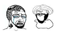 2soyjaks beard closed_mouth clothes crying dancing_swede ear glasses gun hair hat islam jewish_nose jews judaism kippah muslims nose open_mouth stubble tattoo turban variant:impish_soyak_ears variant:soyak white_background // 1128x636 // 185.2KB