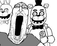 bear bonnie bowtie clothes five_nights_at_freddy's freddy_fazbear glasses holding_object microphone open_mouth rabbit soyjak stretched_mouth stubble tshirt variant:unknown // 555x452 // 15.6KB