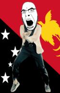 angry animated bird country dance flag full_body gangnam_style glasses irl open_mouth papua_new_guinea raggiana_bird_of_paradise soyjak star stubble variant:cobson // 300x460 // 506.9KB