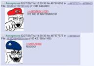 2soyjaks 4chan angry bloodshot_eyes clothes crying glasses hand hat mario nintendo open_mouth playstation pointing pointing_at_viewer screenshot sony soyjak stubble text v_(4chan) variant:classic_soyjak variant:cryboy_soyjak video_game // 504x357 // 60.8KB