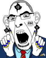 bbc clothes ear facial_mark flag:israel flag:ukraine forehead_mark glasses gunther_fehlinger hand israel kosovo necktie nose_piercing nose_ring open_mouth painted_nails queen_of_spades soyjak stubble subvariant:slutson suit tattoo ukraine variant:cobson // 722x907 // 84.2KB