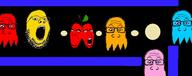 blue_eyes cherry closed_mouth food frown fruit ghost glasses multiple_soyjaks no_mouth open_mouth pacman stubble variant:cobson variant:gapejak variant:markiplier_soyjak video_game // 2288x906 // 162.7KB