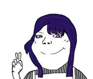ai_hoshino anime closed_mouth clothes hair hand oshi_no_ko peace_sign purple_eyes purple_hair smile soyjak star_eyes subvariant:soylita variant:gapejak // 1012x861 // 3.3MB