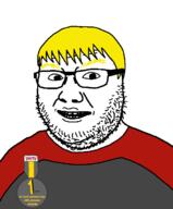 badge clothes glasses hair nate open_mouth soyjak soyjak_party stubble variant:logjak yellow_eyebrows yellow_hair // 559x675 // 25.1KB